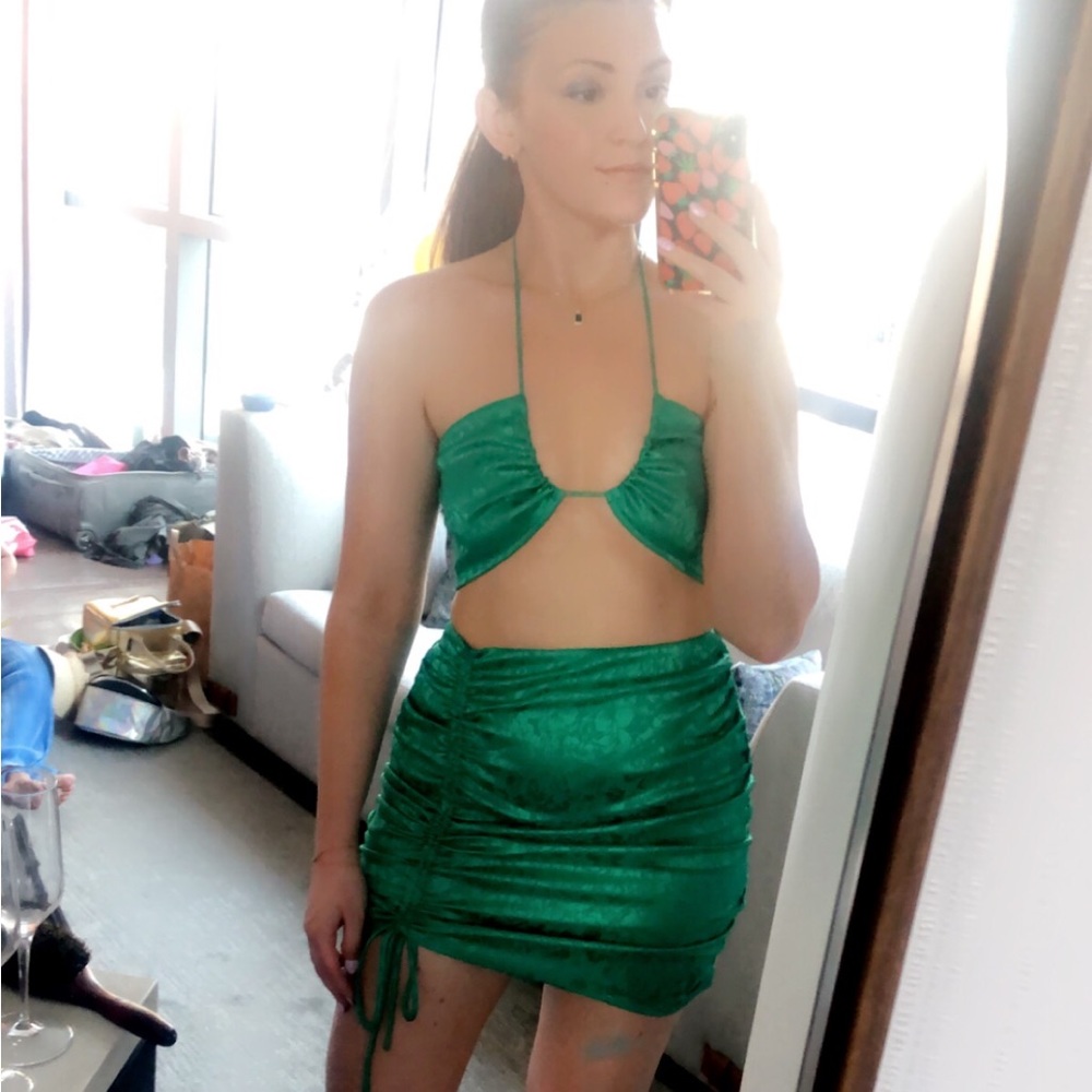 ST. BARTHS EMERALD JACQUARD CROP TOP & SKIRT